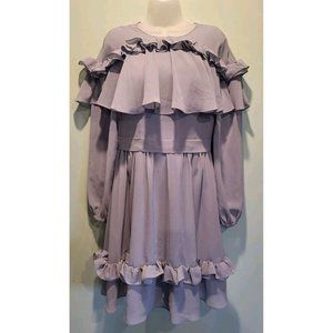 New JJ's House Dusty Blue Chiffon Long Sleeve Dress Ruffles Sz 6 Fairy Feminine